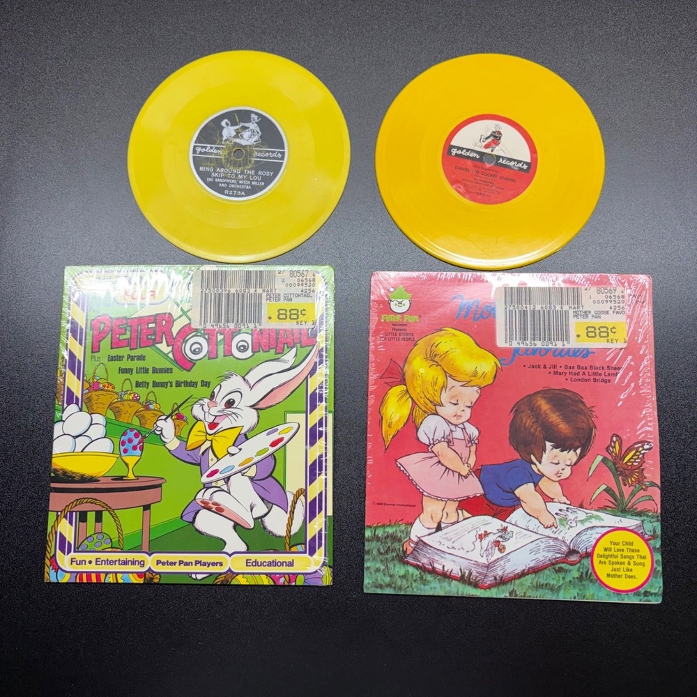 Lot of 4 Childrens Vintage Vinyl Records Peter Pan, and golden records untested‎